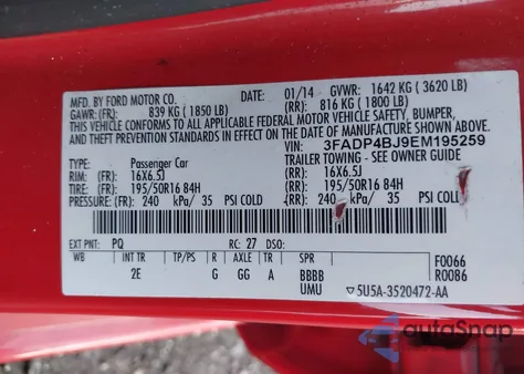 2014 Ford Fiesta Se from USA, damaged, VIN 3FADP4BJ9EM195259
